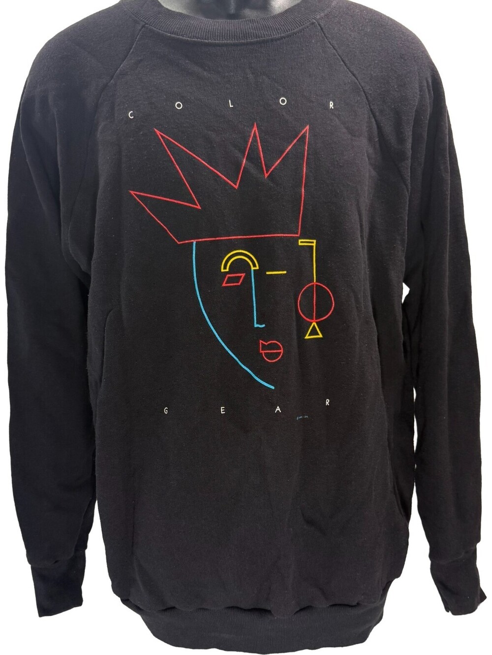 Vintage Mens Color Gear Black Abstract Design Sweatshirt XL Made in USA VTG 80s